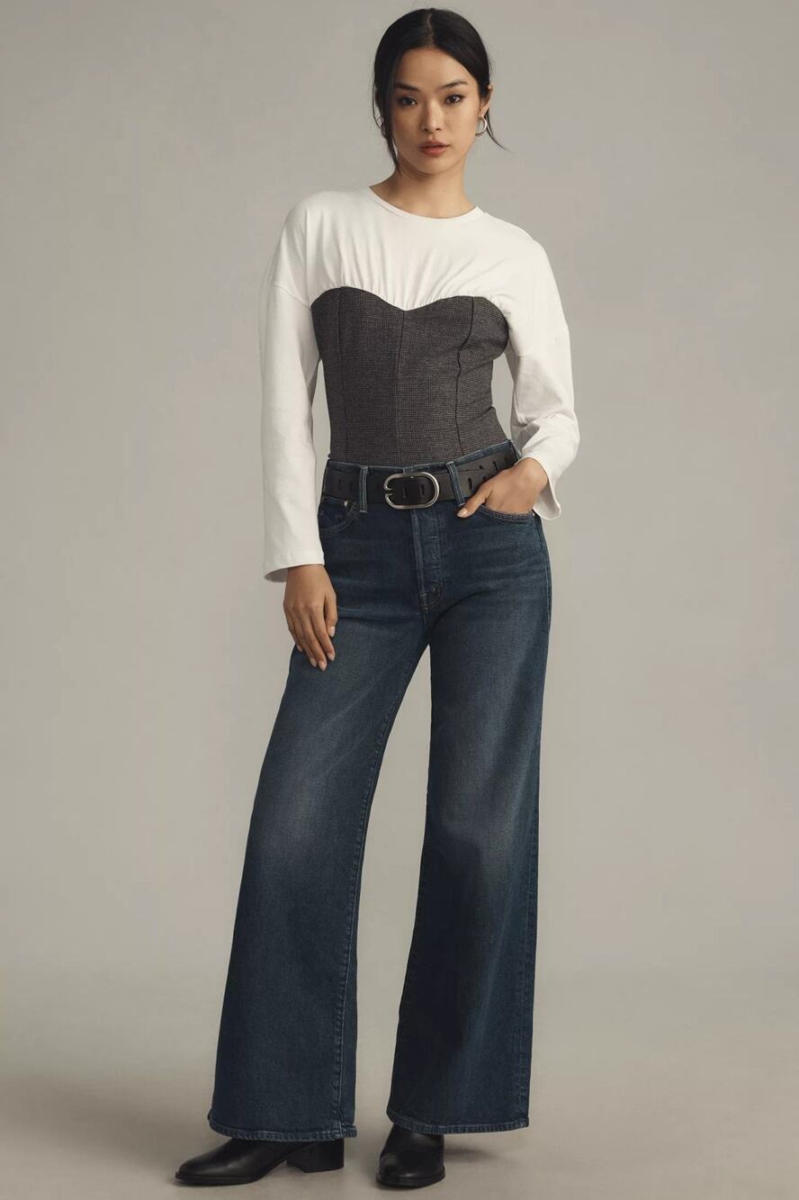 Anthropologie Maeve Twofer White Gray Cotton Blend Corset Top Small